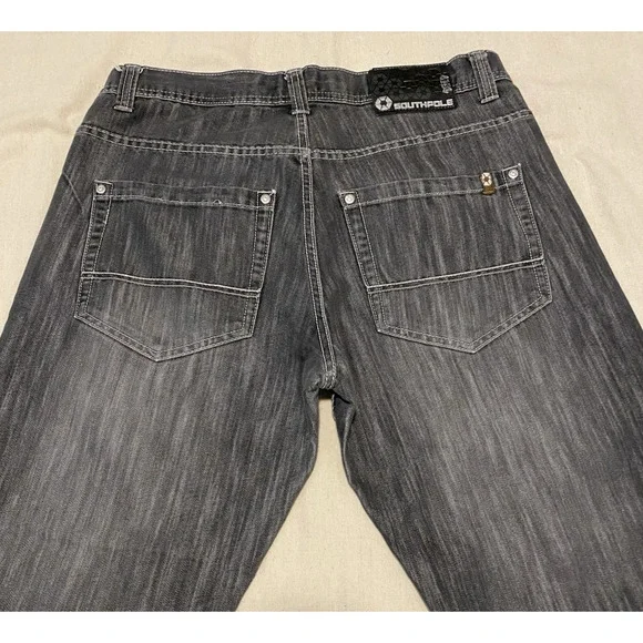 SouthPole 4180 Black Jeans Mens Size 36x32 Street Wear Baggy Denim Trouser Pants